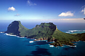 Aerial view of  Mt. Gower and Mt. Lidgbird, Lord Howe Island, Australia