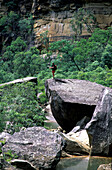 Hiker in Glenbrook Gorge, Blue Mountains National Park, New South Wales, Australia