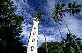 The lighthouse at Point Venus on the north coast of the island, Tahiti, French Polynesia, south sea