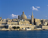 Malta, Valletta, city view, St. Paul Anglican Cathedral, Church Our Lady of Mont Carmel, Marsamxett Harbour