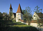 Town wall, Greding, Schwarzach, Franconia, Bavaria, Germany