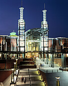 Germany, Oberhausen-Neue Mitte, Ruhr area, North Rhine-Westphalia, CentrO, shopping mall, leisure centre, main entrance, night, illuminated