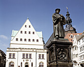 Germany, Lutherstadt Eisleben, Harz Foreland, Saxony-Anhalt, city hall, Gothic, Martin Luther monument