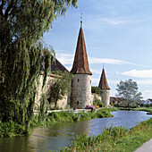 Germany: Merkendorf, Rangau, Franconia, Bavaria, town wall, town towers