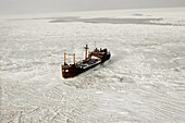 The wreck of the Ithica in frozen Hudson Bay near Churchill, Manitoba, Canada.