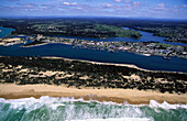 Aerial photo of the town Lakes Entrance, Victoria, Australia