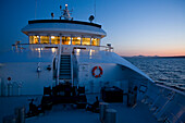 Dusk seen from the deck of luxury motor yacht the Hanse Explorer, Great Britain