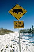 Bison crossing sign. Port of Homer. Kenai peninsula. Alaska. USA