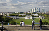 Canary Wharfe & Central London from Greenwich park. London. UK.