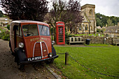 Morris J Type 1950s Royal Mail Van. Old Post Van Snowshill Village. Cotswolds. England. UK.