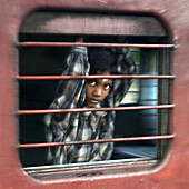 Indian boy in train. India