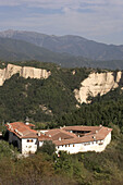 Rozhen Monastery (Monastery of the Nativity of the Virgin) and Pirin mountains. Bulgaria