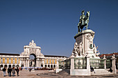 Rua Augusta Arch, triumphal arch and Dom José I equestrian statue at Praça do Comércio, Lisbon. Portugal