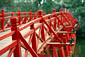 Huc Bridge. Lake Hoan Kiem (Lake of the Restored Sword). Hanoi. Vietnam