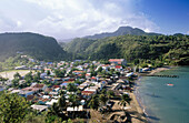 View of town famous for Fish fry fridays parties. Anse La Raye. Santa Lucia. West Indies. Caribbean