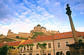 Mierove Namestie (Peace Square) and Castle in Trencin. West Slovakia