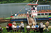 Czorsztyn ferry on Dunaiec River. Niedzica. Pieniny Range. Carpathian Mountains. Poland