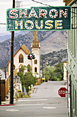 Town vintage singnage from the gold boom in Virginia City. Nevada, USA