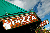 Jasper pizza place sign. Jasper. Jasper National Park. Alberta, Canada