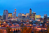 City skyline from Ramsay area at evening. Calgary. Alberta, Canada