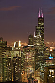 Evening view of The Loop from the Park Hyatt Hotel. Chicago. Illinois, USA