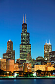 City skyline at evening from Lake Michigan. Chicago. Illinois, USA