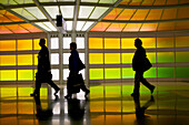 O Hare International Airport, commuters in passageway at United Airlines terminal. Chicago. Illinois, USA