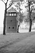 Guard tower at World War II Auschwitz concentration and extermination camp. Oswiecim. Poland