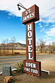 St. James Hotel sign. Cimarron. New Mexico, USA