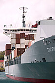 Grenada, St. George s: St. George s Harbor, The Carenage. Container Cargo Ship