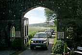 4x4 vehicles entering Monzie Castle, Crieff, Scotland, Great Britain, Europe