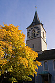 Switzerland, Zuerich, St. Peterhofstatt,  St. Peters church, autumn historic building, 13th century, largest clock face in europe