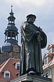 statue, birthplace Martin Luther, Eisleben, Harz Mountains, Saxony Anhalt, Germany