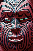 Wood carved maori face. Rotorua. New Zealand