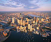 Aerial view of waterfront downtown, Boston, MA