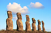 Moai. Ahu Akivi ceremonial site. Easter Island. Chile