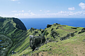 Caldera, Rano Kau, Orongo. Easter Island. Chile.