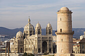 Major cathedral, Fanal tower and Saint Jean fort. Marseille. Bouches du Rhône. France.