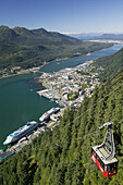 Town & Harbor View with Mt. Roberts Tram. Daytime. Juneau. Southeast Alaska. USA.
