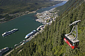 Town & Harbor View with Mt. Roberts Tram. Daytime. Juneau. Southeast Alaska. USA.