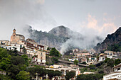 Town View & Fog/ Dusk. Positano. Amalfi Coast. Campania. Italy.