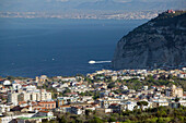 Town View Aerial & Gulf of Naples. Morning. Vico Equense. Sorrento Peninsula. Campania. Italy.