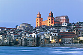 Town View with Duomo from Beach / Evening, Cefalu. Sicily, Italy