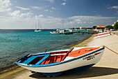 Rowboat & Waterfront. Kralendijk. Bonaire. Netherlands Antilles.