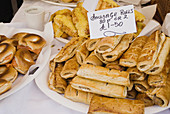 UK, London. Portobello Road. Market Stalls. Sausage Rolls