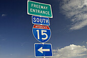 Freeway signs in sky, California. USA
