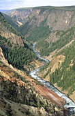Ravine or gorge and river in Yellowstone NP, USA