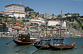 Rabelos (typical barges) on Douro river. Vila Nova de Gaia, Porto. Portugal