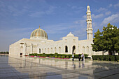 Gardens, marble terraces, and main building, Sultan Qaboos Grand Mosque, Muscat, Oman