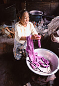 Dyeing silk. Near Inle Lake. Myanmar.
